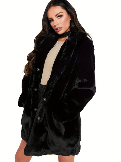 Winter Warm Plush Loose Coat, Casual Long Sleeve Fashion Teddy Outerwear, Women's Clothing - Bako Bako