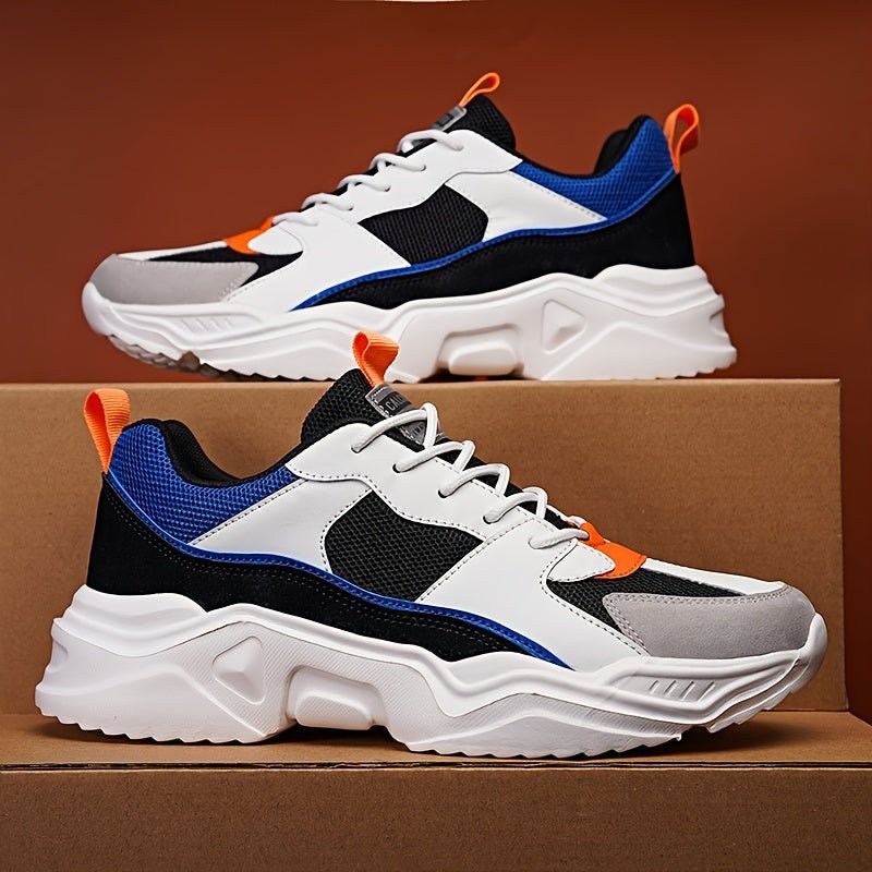[Breathable Sneakers] Chunky Breathable Mesh Sneakers | Men's White & Teal Casual Sneakers with EVA Sole, Lace - Up Design for All Seasons - Bako Bako